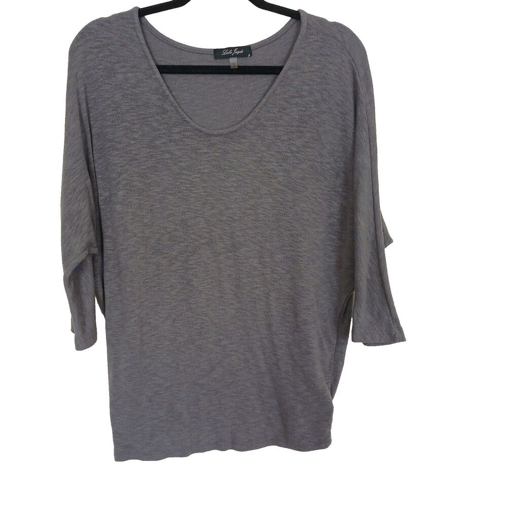 Laila Jayden 3/4 Sleeve Dolan Knit Top in Grey size Small Oversized Lagenlook